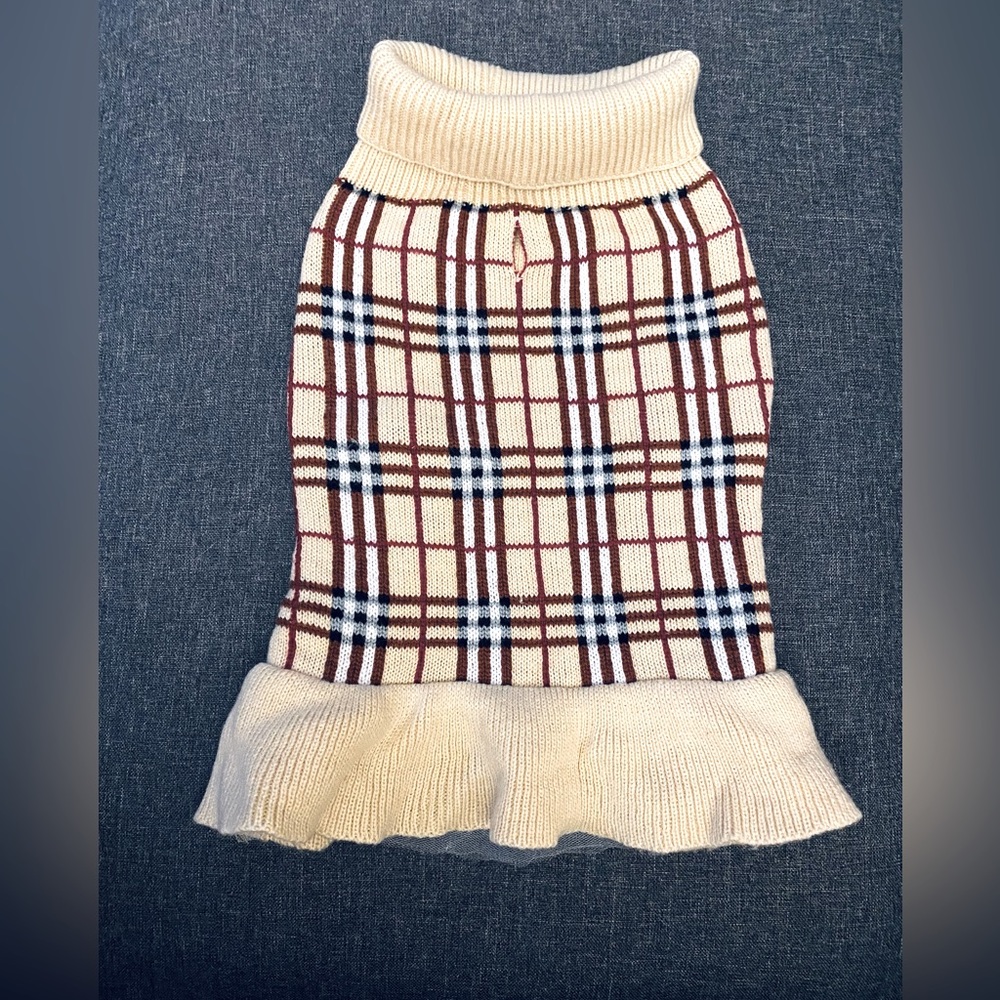 Pet Turtleneck Cream Plaid Pullover Sweater for Fur Baby!